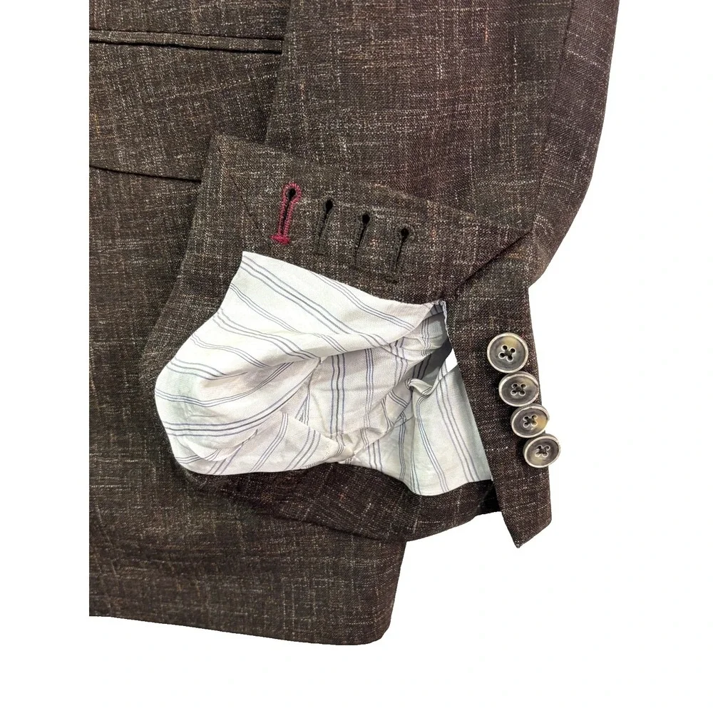 J Hilburn 43R 38x30 Brown Chambray Italian Fabric Wool Vitale Barberis Canonico‎